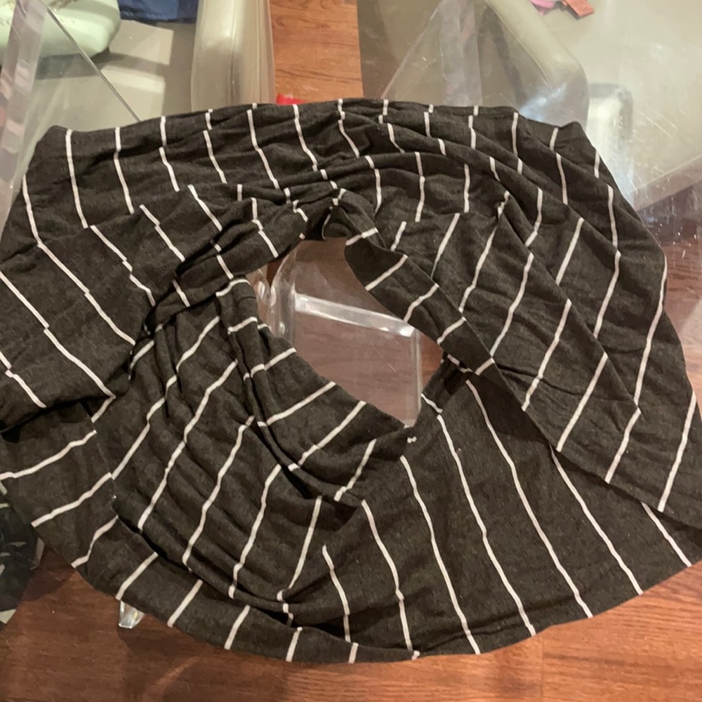 Dark gray Vince stripe head scarf neck wrap
